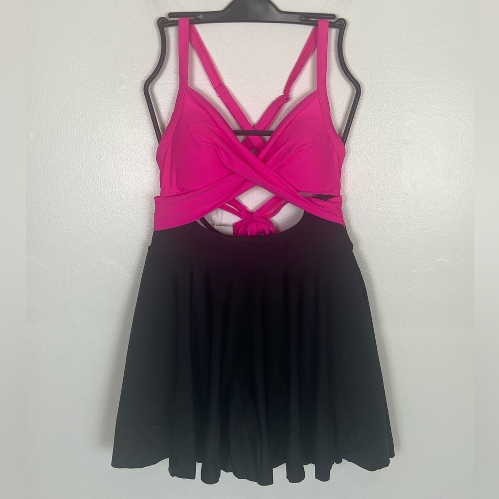B2prity Desskini One Piece Swimsuit Size S Pink Black Barbiecore Fit & Flare NWT